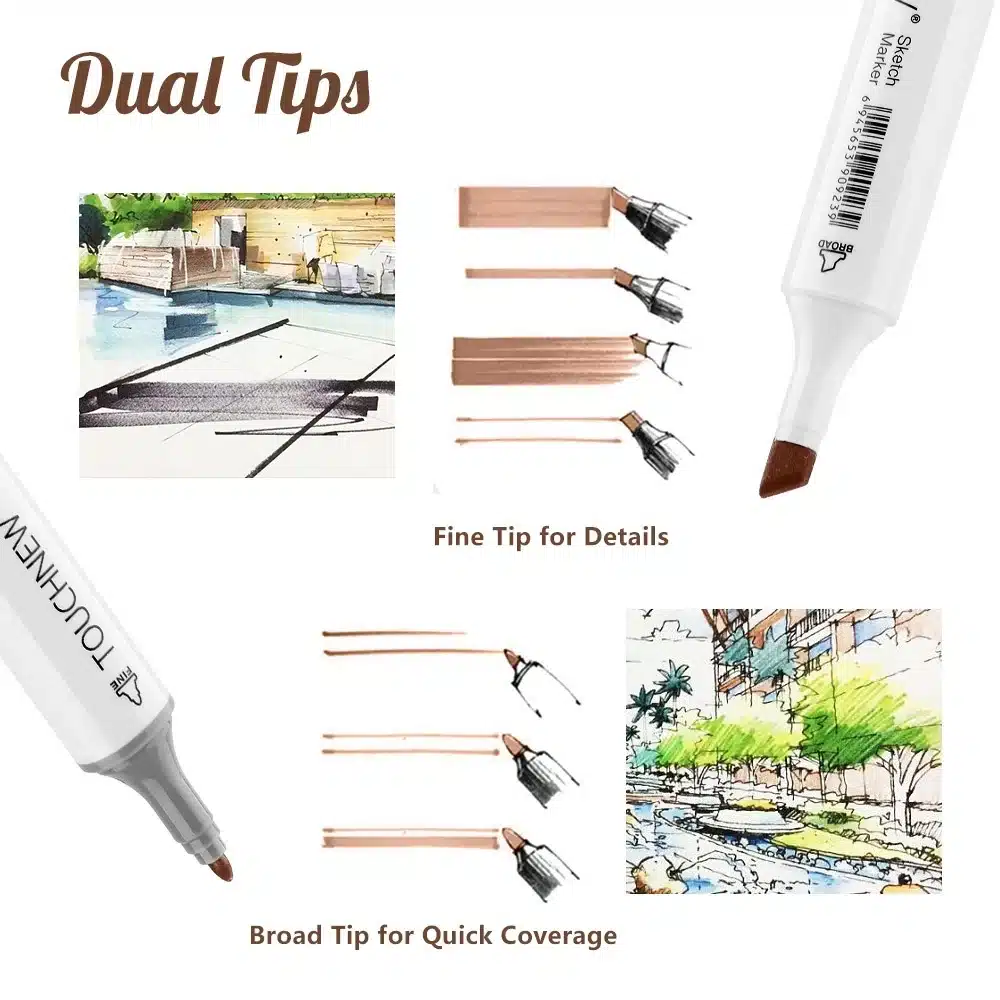 TouchNew Artist Marker Pens 24 Colours Blendable Alcohol Brush Pen Skin Tone Set for Portrait Illustration Drawing Art Markers 13