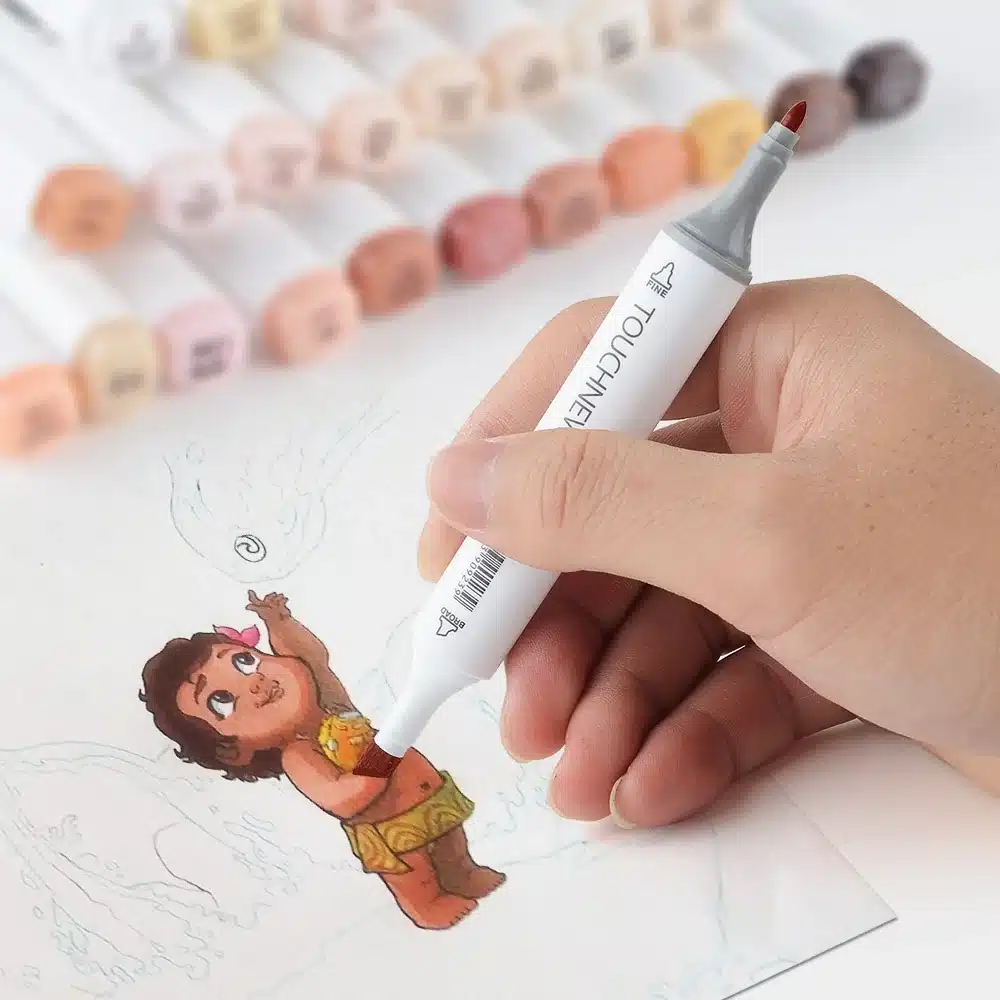 TouchNew Artist Marker Pens 24 Colours Blendable Alcohol Brush Pen Skin Tone Set for Portrait Illustration Drawing Art Markers 14