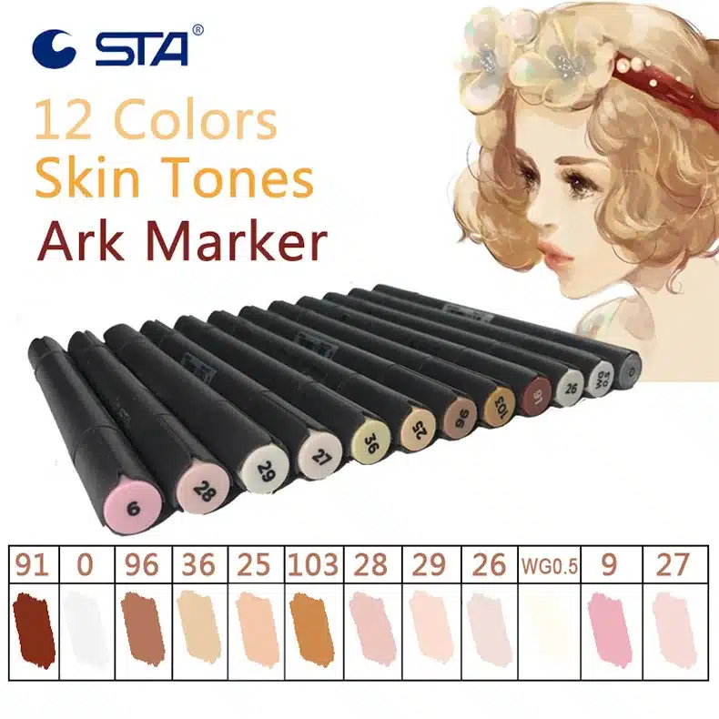 12 Colors STA Skin Tones Marker Pens Set Professional Character Sketch Markers For Painting Drawing Manga Design Art Supplies 17