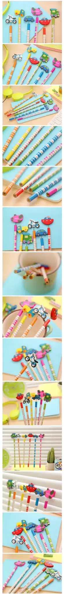 6 Pcs / pack , New Hot Selling Handmade Wooden Pencil Cartoon Vehicles Pencils Creative Trend Stationery Children Student Pencil 9