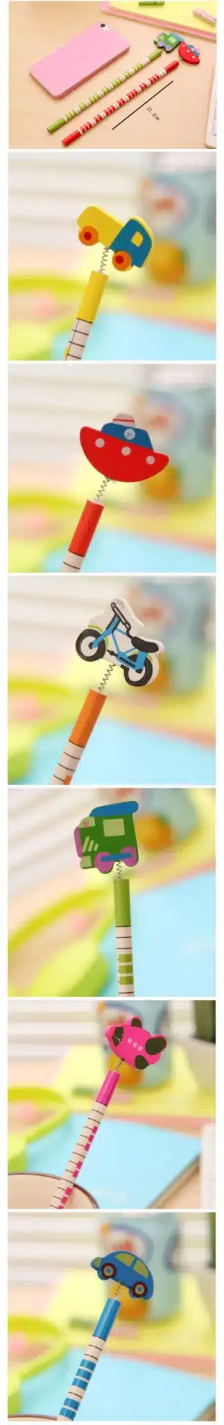 6 Pcs / pack , New Hot Selling Handmade Wooden Pencil Cartoon Vehicles Pencils Creative Trend Stationery Children Student Pencil 10