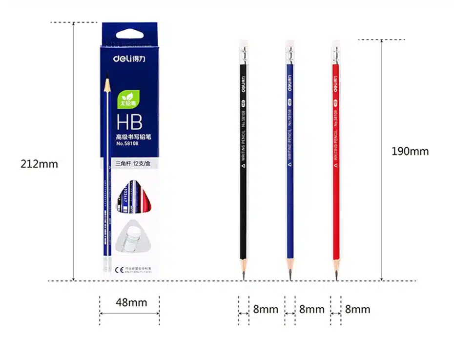 Deli Standard Pencils 12 Pcs/set HB Triangle Pencils With Eraser for Child Learn to Write Comfortably School Writing Stationery 2