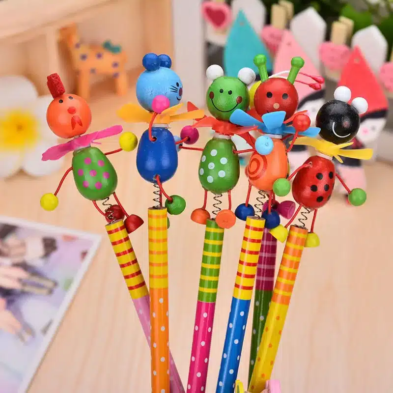 EZONE Wooden Animals Pencil Kawaii Students Pencil With Shakable Head children Cute Study Cartoon Personality Kids Pencil Gifts 4