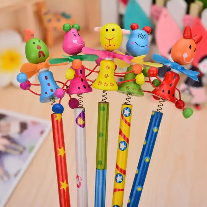 EZONE Wooden Animals Pencil Kawaii Students Pencil With Shakable Head children Cute Study Cartoon Personality Kids Pencil Gifts 5