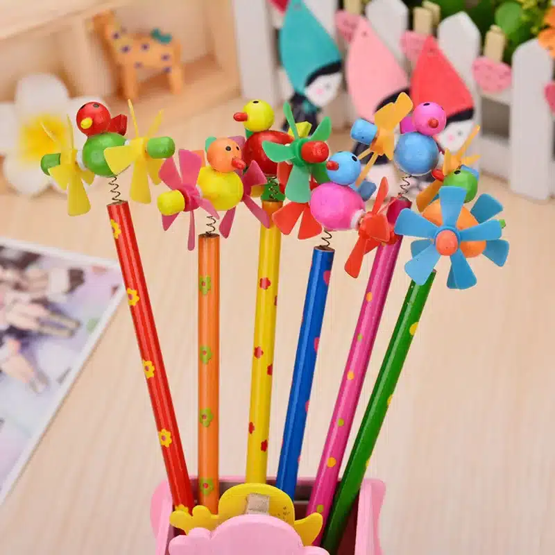 EZONE Wooden Animals Pencil Kawaii Students Pencil With Shakable Head children Cute Study Cartoon Personality Kids Pencil Gifts 6