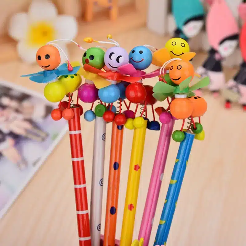 EZONE Wooden Animals Pencil Kawaii Students Pencil With Shakable Head children Cute Study Cartoon Personality Kids Pencil Gifts 7