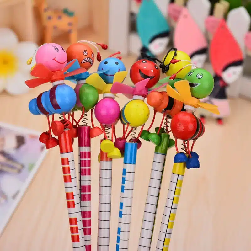 EZONE Wooden Animals Pencil Kawaii Students Pencil With Shakable Head children Cute Study Cartoon Personality Kids Pencil Gifts 8