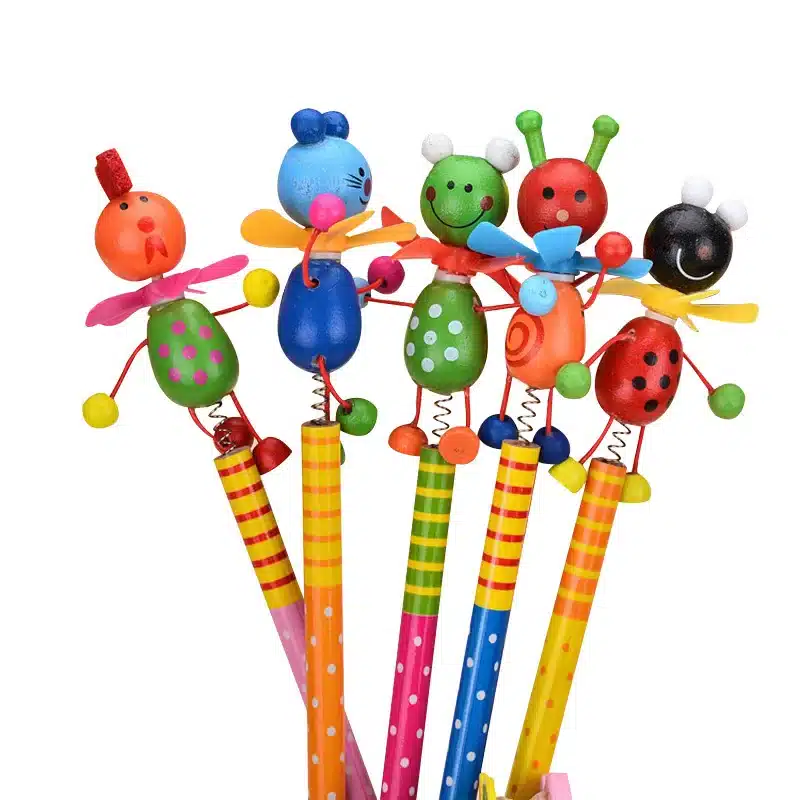 EZONE Wooden Animals Pencil Kawaii Students Pencil With Shakable Head children Cute Study Cartoon Personality Kids Pencil Gifts 9