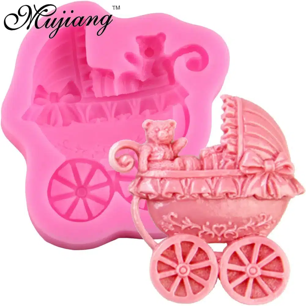 Mujiang Baby Bear Stroller Silicone Cake Mold Fondant Cake Decorating Tools Chocolate Candy Molds Fimo Clay Soap Candle Moulds 9