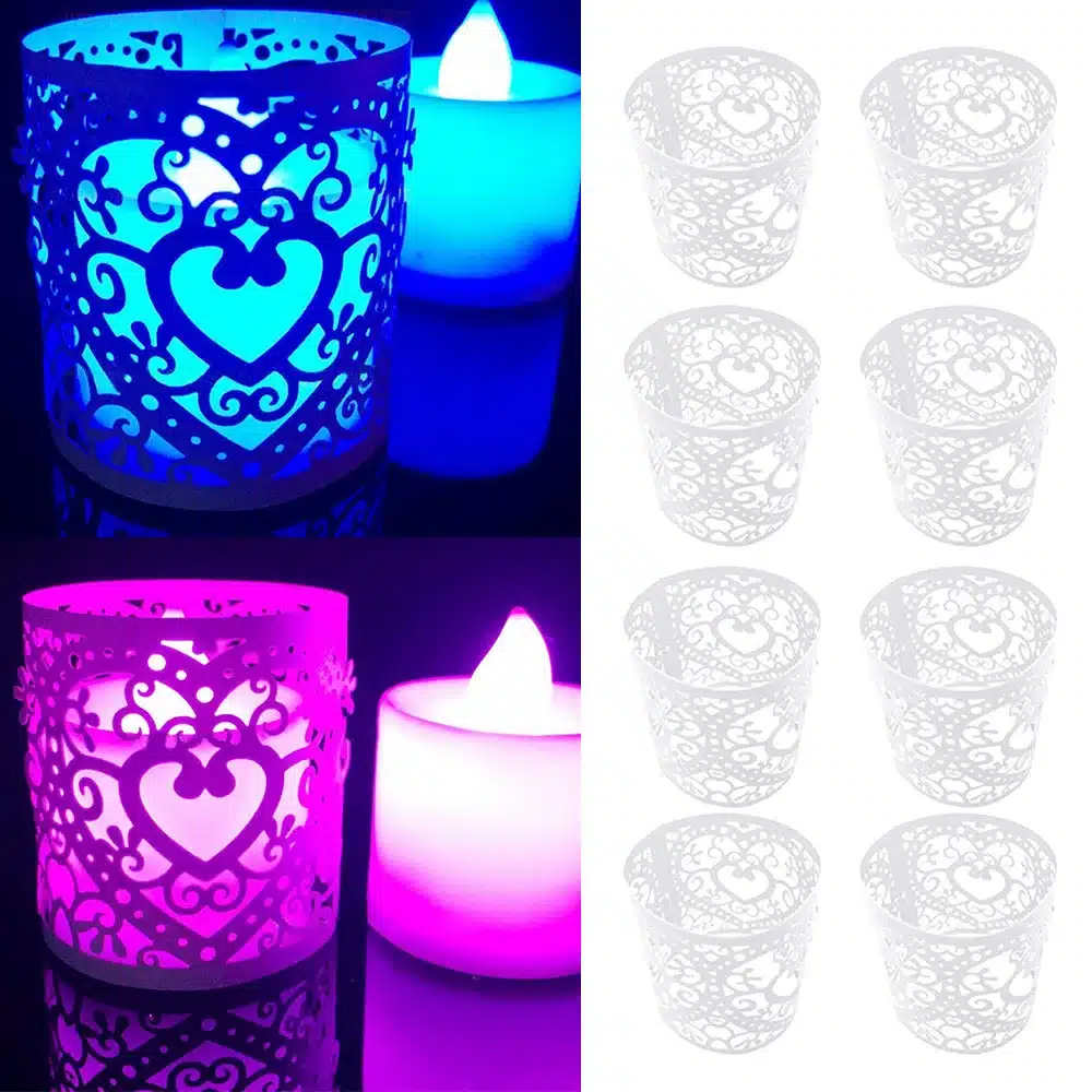 Behogar 50pcs Decorative Paper Wraps Candle Holders for Lanterns Flicking LED Tea Light Wedding Party Christmas Table Decoration 6