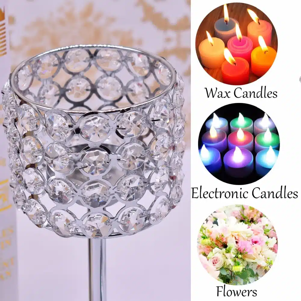 Peandim Luxury Crystal Silver Ceremony Decoration Candle Holder Party Bar Home Romantic Candelabra Centerpiece 12