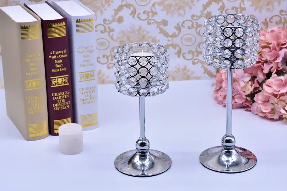 Peandim Luxury Crystal Silver Ceremony Decoration Candle Holder Party Bar Home Romantic Candelabra Centerpiece 14