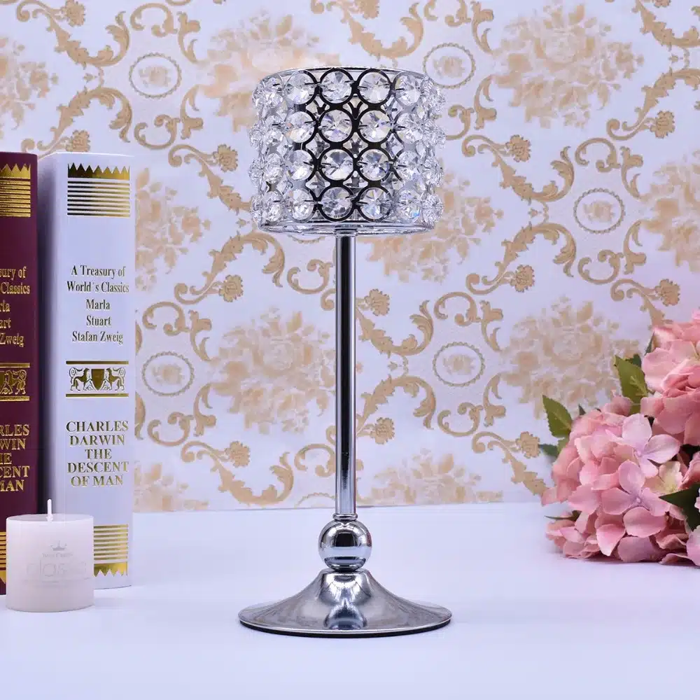 Peandim Luxury Crystal Silver Ceremony Decoration Candle Holder Party Bar Home Romantic Candelabra Centerpiece 20