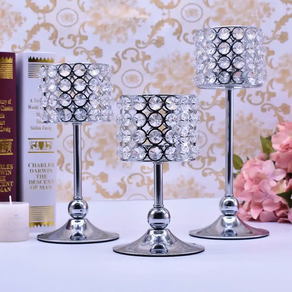 Peandim Luxury Crystal Silver Ceremony Decoration Candle Holder Party Bar Home Romantic Candelabra Centerpiece 21