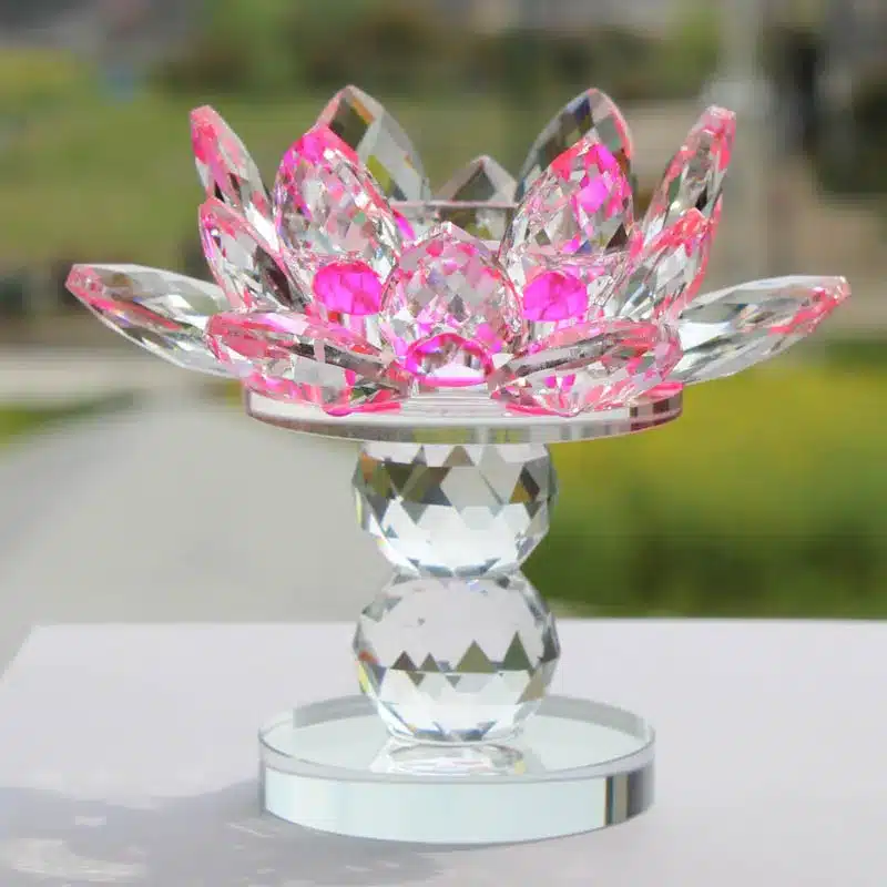 XINTOU Crystal Glass Block Lotus Flower Candle Holders Feng Shui Wedding Home Decor Big Tealight Candle Stand Holder Candlestick 4