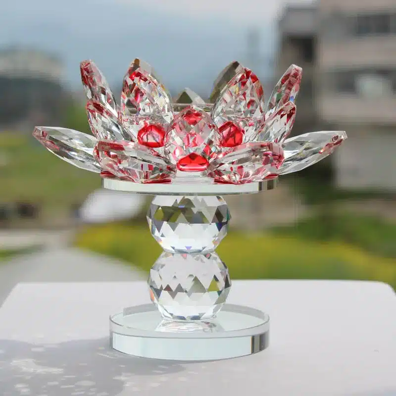 XINTOU Crystal Glass Block Lotus Flower Candle Holders Feng Shui Wedding Home Decor Big Tealight Candle Stand Holder Candlestick 5