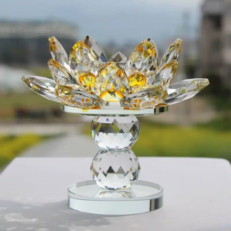 XINTOU Crystal Glass Block Lotus Flower Candle Holders Feng Shui Wedding Home Decor Big Tealight Candle Stand Holder Candlestick 6