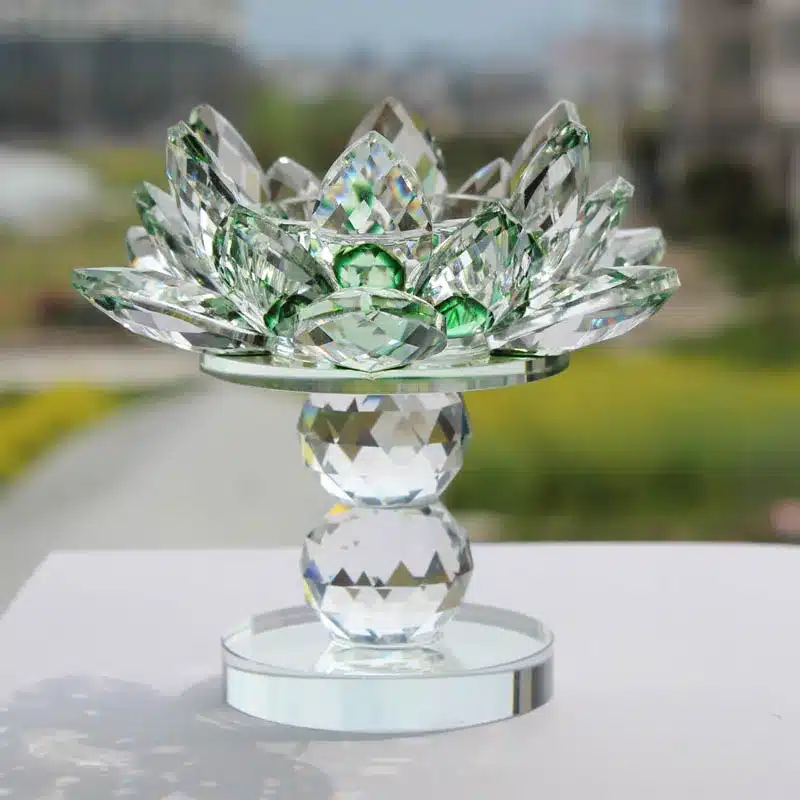 XINTOU Crystal Glass Block Lotus Flower Candle Holders Feng Shui Wedding Home Decor Big Tealight Candle Stand Holder Candlestick 7