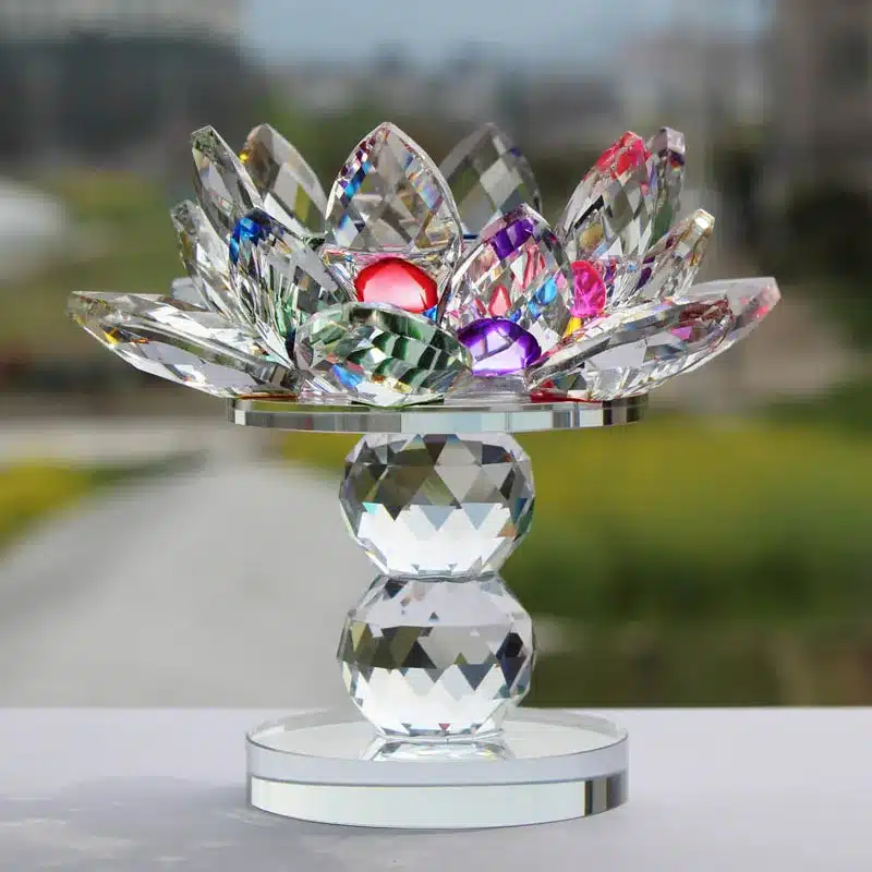 XINTOU Crystal Glass Block Lotus Flower Candle Holders Feng Shui Wedding Home Decor Big Tealight Candle Stand Holder Candlestick 8