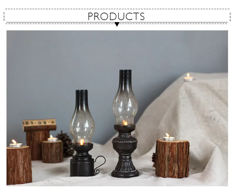 Retro Vintage Kerosene Lamp Candlestick Resin Crafts Ornaments Creative Household Living Room Tabletop Candle Holder Decorations 1