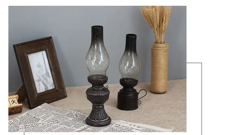 Retro Vintage Kerosene Lamp Candlestick Resin Crafts Ornaments Creative Household Living Room Tabletop Candle Holder Decorations 2