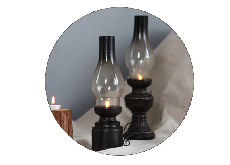 Retro Vintage Kerosene Lamp Candlestick Resin Crafts Ornaments Creative Household Living Room Tabletop Candle Holder Decorations 4