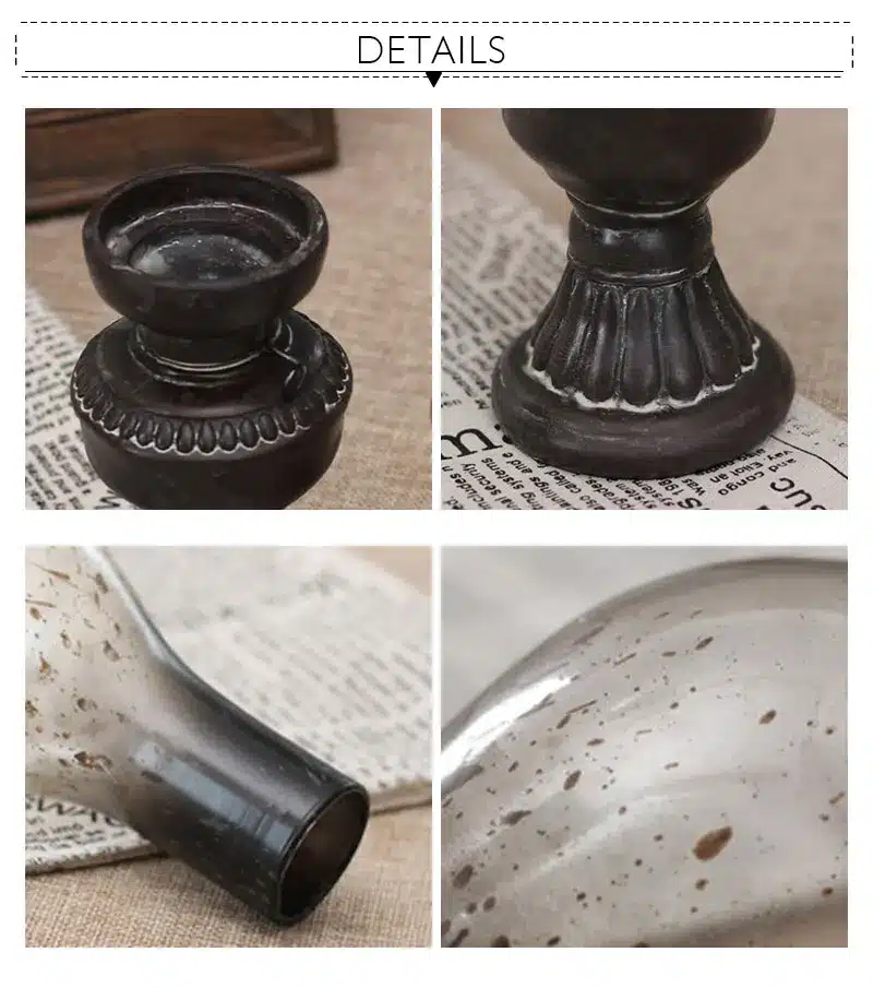 Retro Vintage Kerosene Lamp Candlestick Resin Crafts Ornaments Creative Household Living Room Tabletop Candle Holder Decorations 8