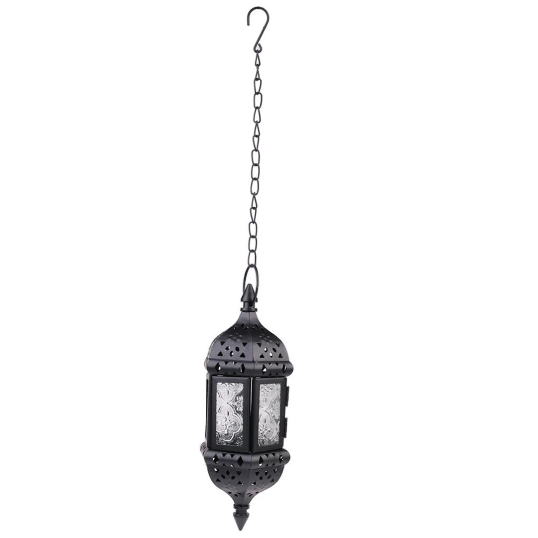 1pc Classic Moroccan Hanging Lantern Candle Holder Glass Metal Vintage Tea Light Holder for Hotel Wedding Home Decoration 1