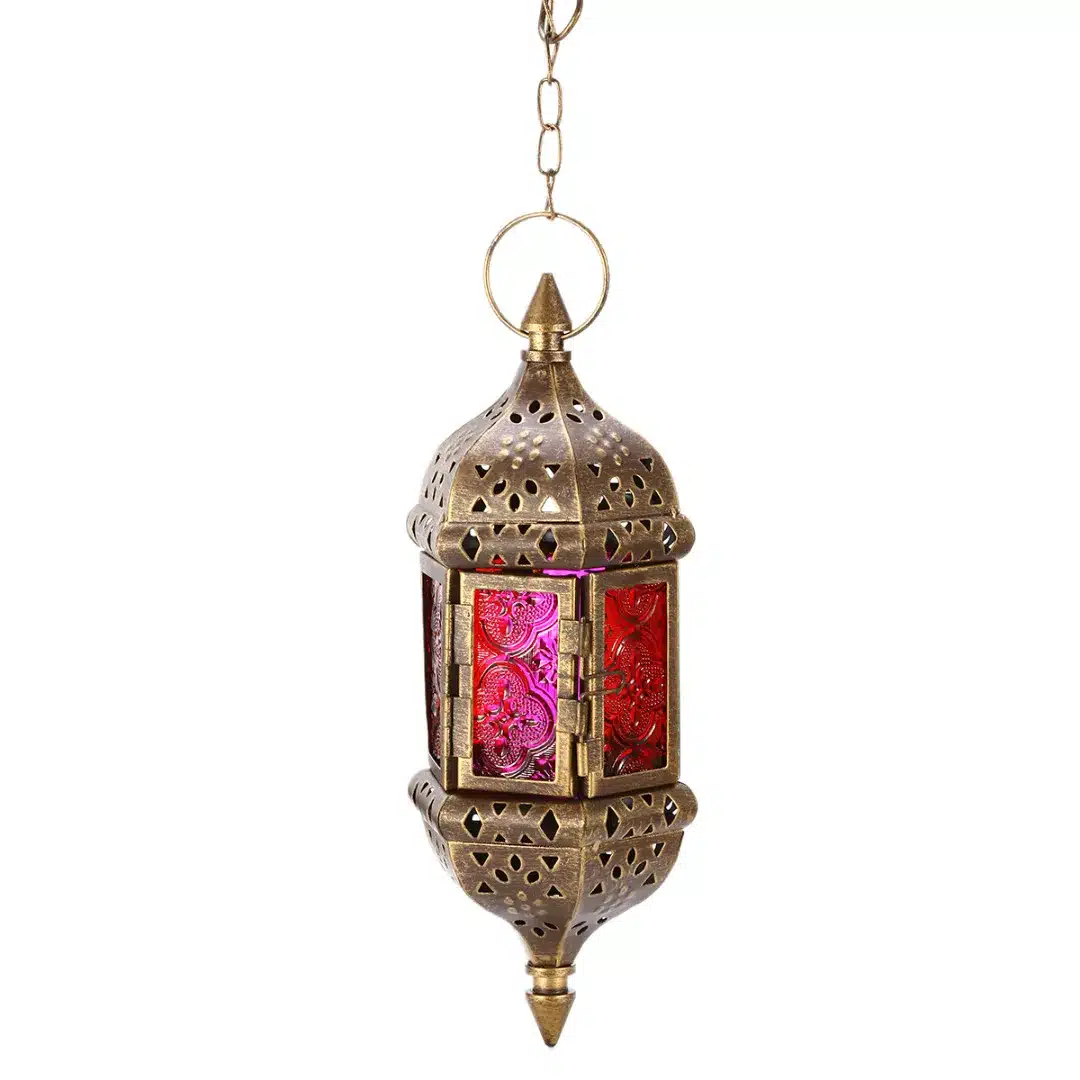 1pc Classic Moroccan Hanging Lantern Candle Holder Glass Metal Vintage Tea Light Holder for Hotel Wedding Home Decoration 2