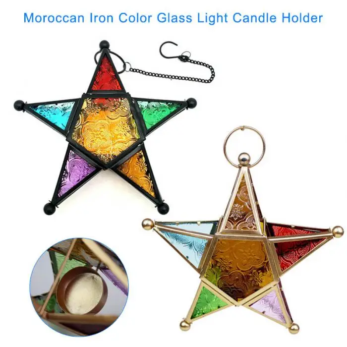 Five-pointed Star Candle Holder Moroccan Style Hanging Glass Metal Lantern TB Sale 3
