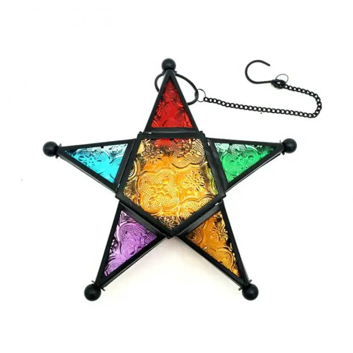Five-pointed Star Candle Holder Moroccan Style Hanging Glass Metal Lantern TB Sale 4