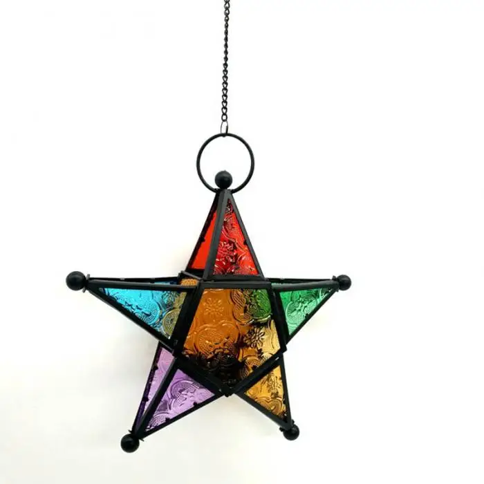 Five-pointed Star Candle Holder Moroccan Style Hanging Glass Metal Lantern TB Sale 5