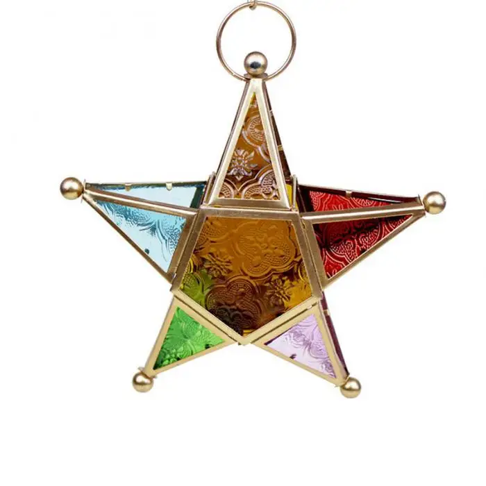 Five-pointed Star Candle Holder Moroccan Style Hanging Glass Metal Lantern TB Sale 6