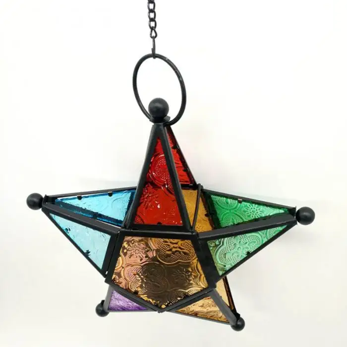 Five-pointed Star Candle Holder Moroccan Style Hanging Glass Metal Lantern TB Sale 7