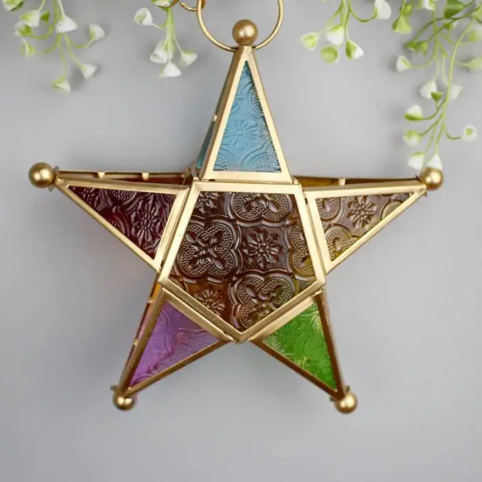 Five-pointed Star Candle Holder Moroccan Style Hanging Glass Metal Lantern TB Sale 8