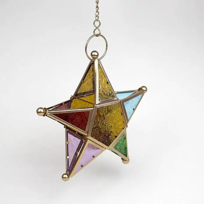 Five-pointed Star Candle Holder Moroccan Style Hanging Glass Metal Lantern TB Sale 9