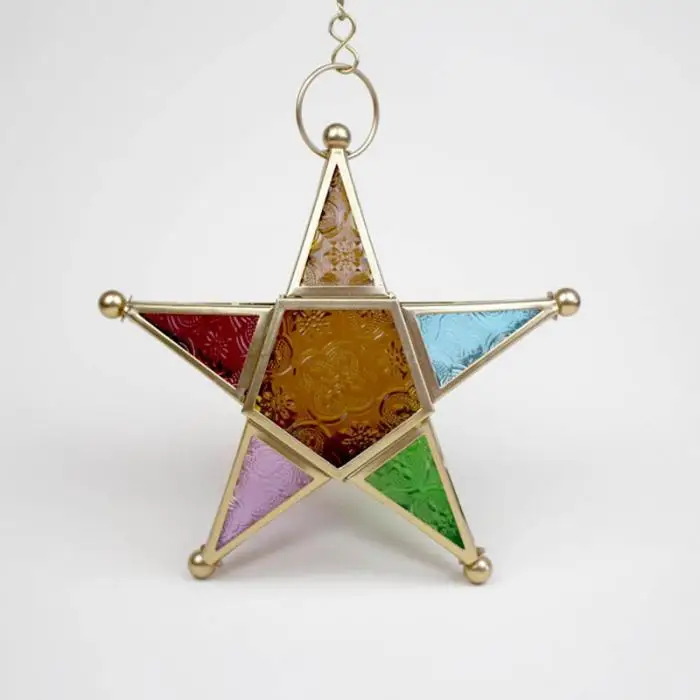 Five-pointed Star Candle Holder Moroccan Style Hanging Glass Metal Lantern TB Sale 10