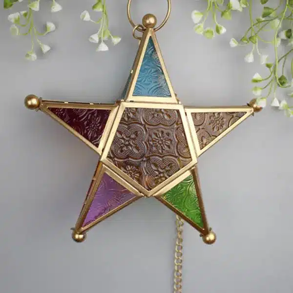 Five-pointed Star Candle Holder Moroccan Style Hanging Glass Metal Lantern TB Sale 11