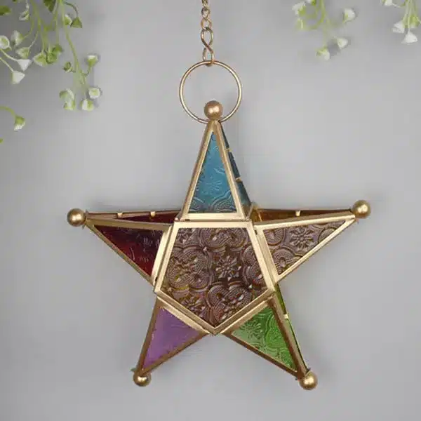 Five-pointed Star Candle Holder Moroccan Style Hanging Glass Metal Lantern TB Sale 13