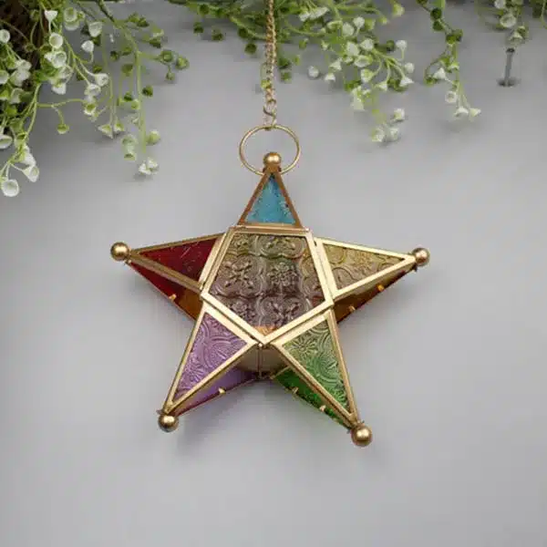 Five-pointed Star Candle Holder Moroccan Style Hanging Glass Metal Lantern TB Sale 15