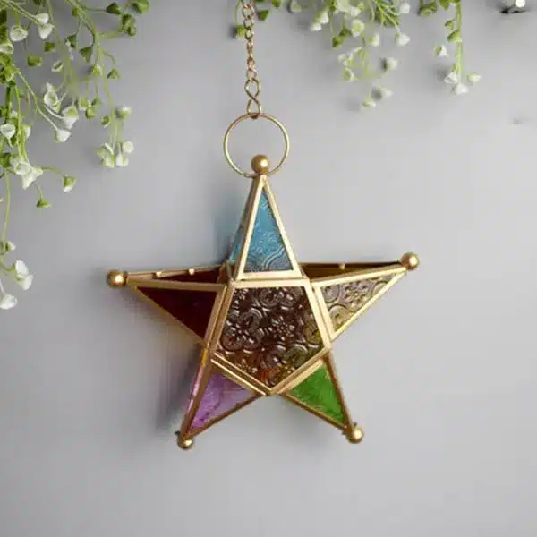 Five-pointed Star Candle Holder Moroccan Style Hanging Glass Metal Lantern TB Sale 16
