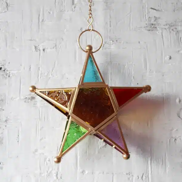 Five-pointed Star Candle Holder Moroccan Style Hanging Glass Metal Lantern TB Sale 18