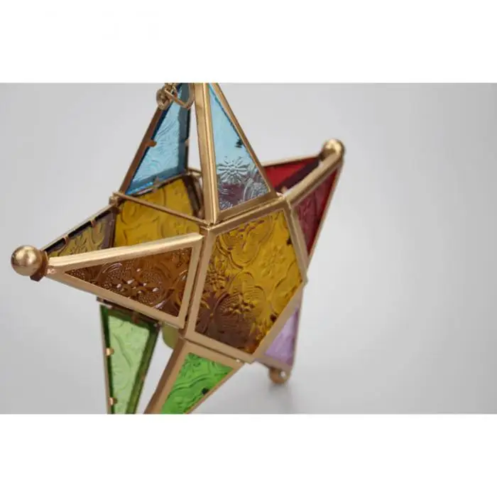 Five-pointed Star Candle Holder Moroccan Style Hanging Glass Metal Lantern TB Sale 19