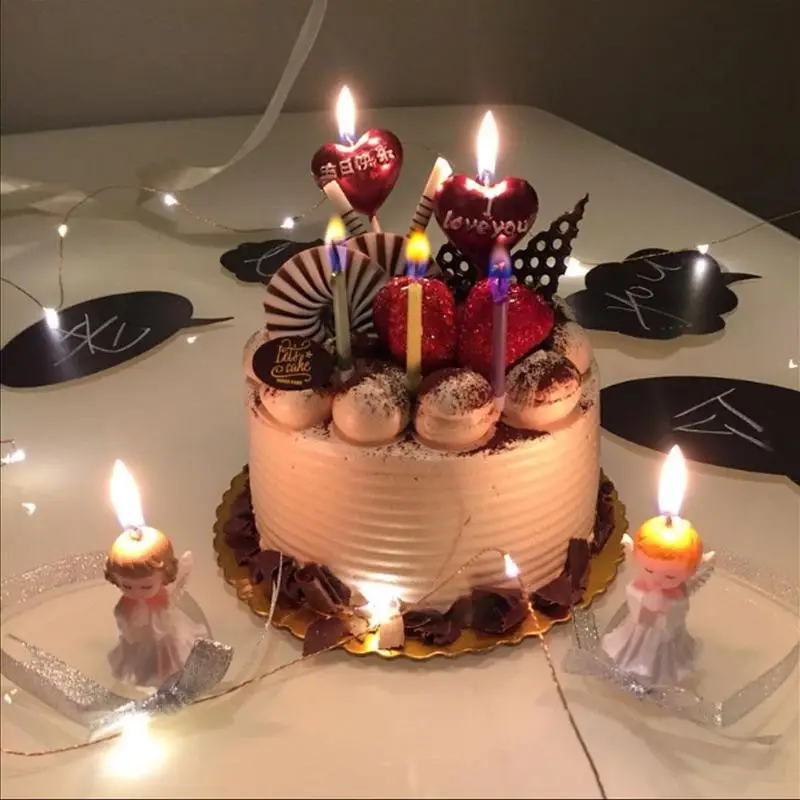 12pcs/box Multicolour Flame Candles Colorful Wedding Party Birthday Cake Candles Home Decoration Party Supplies FES7072 c 13