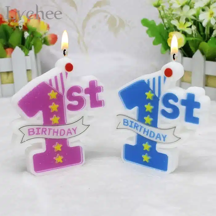 Lychee Baby 1st Birthday Candles Cake Toppers Kids Baby Shower Party Supplies Happy Birthday Party Decoration 1