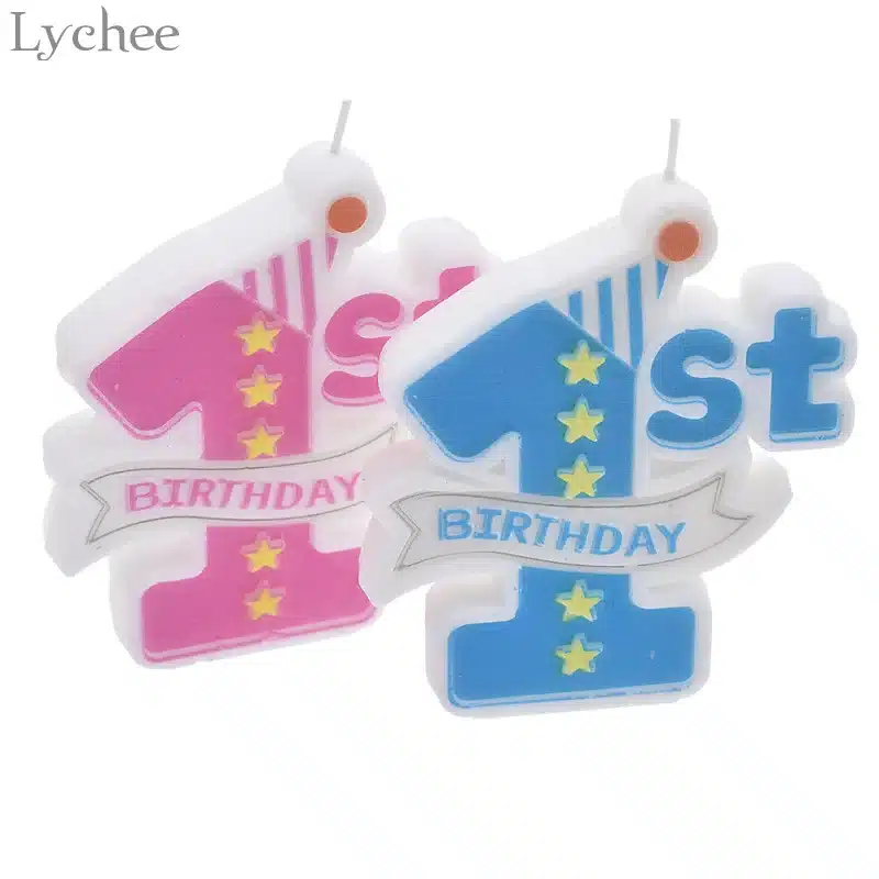 Lychee Baby 1st Birthday Candles Cake Toppers Kids Baby Shower Party Supplies Happy Birthday Party Decoration 2