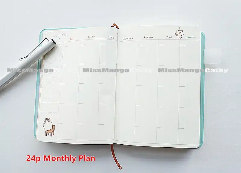 "Molang Rabbit" Cute 2019 Monthly Weekly Planner Agenda Organizer Faux Leather Diary Journal Study Notebook 22
