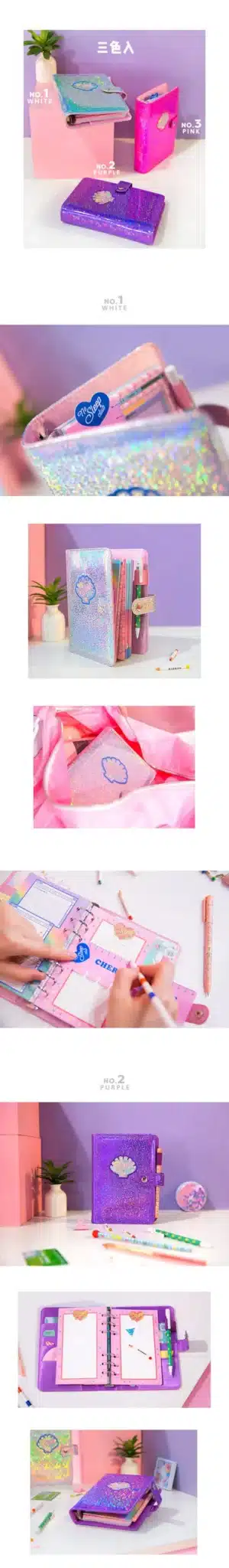 Cute Kawaii A6 Notebook Laser Agenda Weekly Planner Organizer Dividers Spiral Personal Travel Diary Journal PU Leather Note Book 13