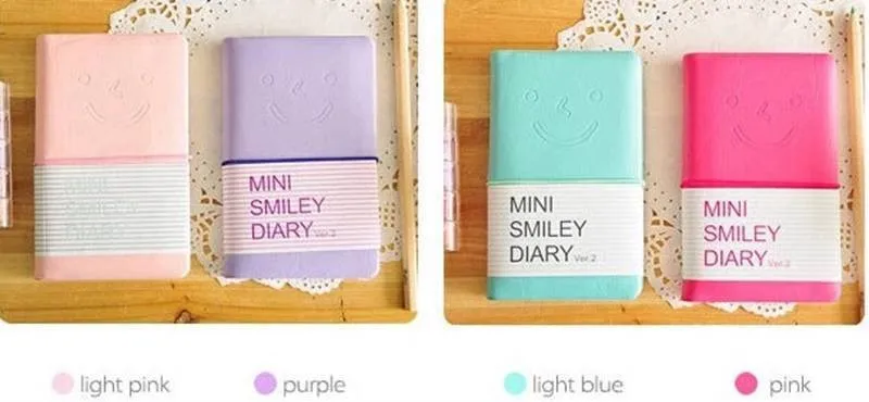 Candy Colors Fashion Cute Charming Mini Smiley Paper Diary Notebook Memo Book leather Note Pads Stationery Pocketbook 12