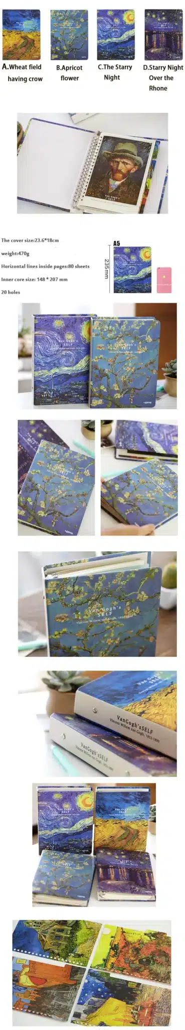 A5 Classic Spira Notebook Vintage Van Gogh Plum Blossom Rye Night Sky Diary Diary Planner Office School Supplies Birthday Gift 3